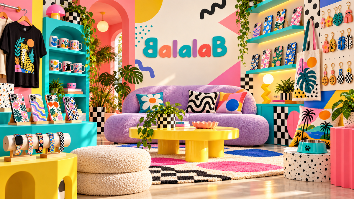 Balalab Pop-Art Studio mit Logo an der Wand